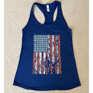 Ideal T American Flag Print Royal Blue Racer Back Tank Top Women's M